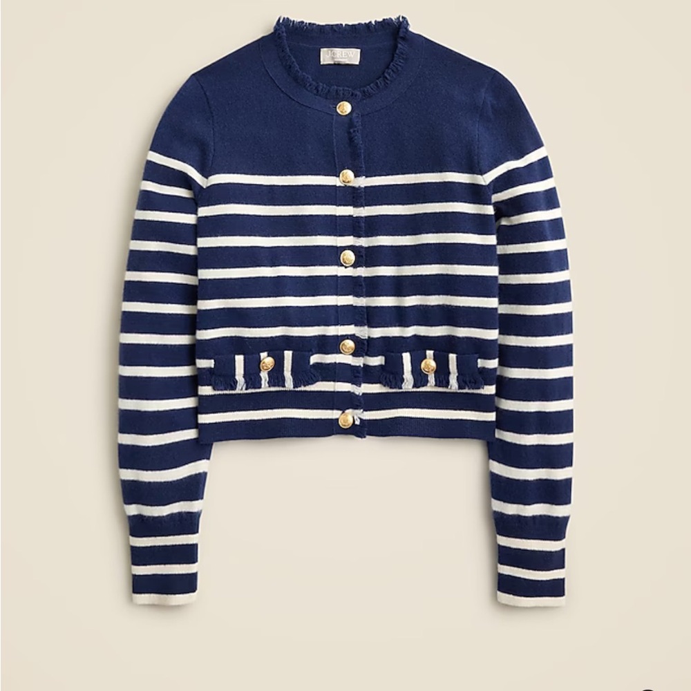 J. Crew Cashmere fringe-trim sweater lady jacket